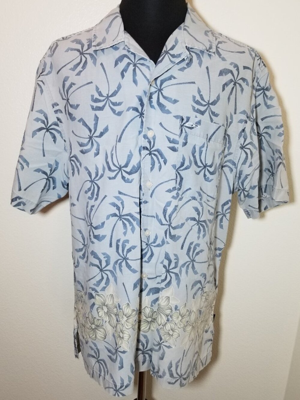 OP Mens Large Hawaiian Shirt Floral Palm Tree Ocean Pacific Surf Beach 1990s VTG